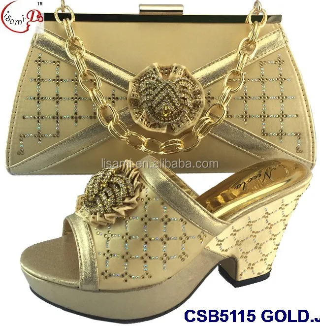 CSB5115 wholesale gold /fushial lovely flower sandal with high heels matching bags low price for woman wedding / party shoes