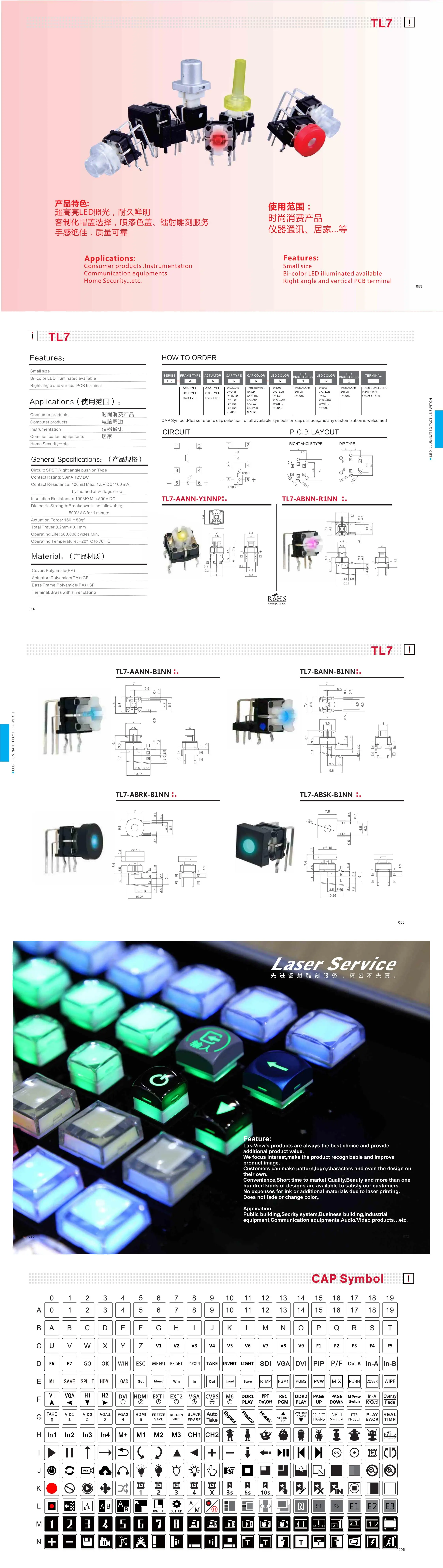 Lakeview TL7 Small Size Bi-Color LED Illuminated Tact Switch