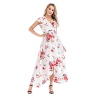 2019 China clothing supplier women summer crossed plus size floral beach maxi dress