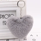 Girl Cute Rex Rabbit Fur Pompon Heart Shape Keychain