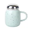 Hotsale mirror cover gold dot ceramic cup mug Drum Shape Mirror lids Ceramic Bulk Tea mugs cup for cute girls gifts