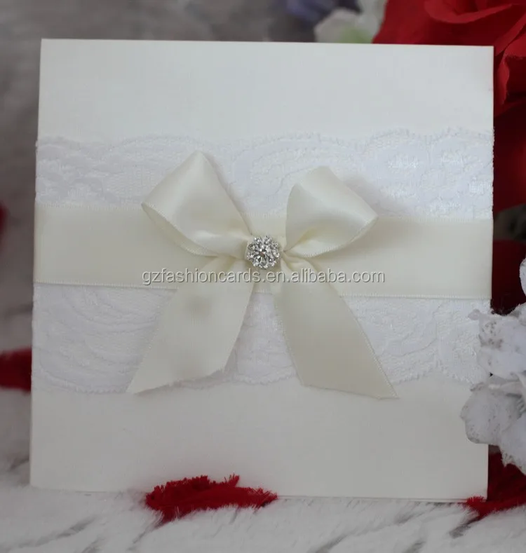 2020 white elegant lace wedding invitations with ribbon