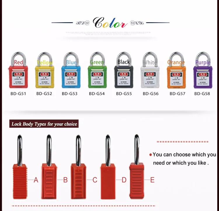 Safety Padlock Short padlocks BD-G57 Keyed Alike Color Padlock for lock out tagout