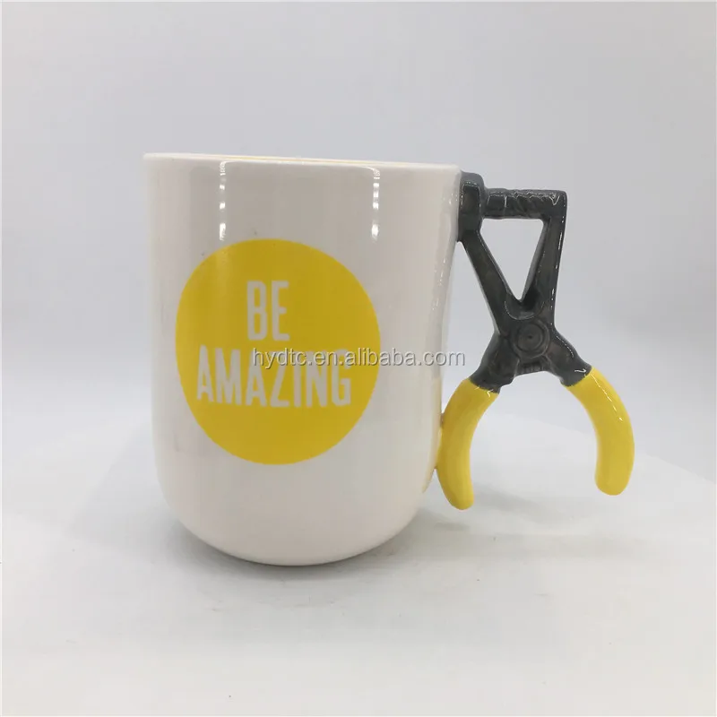 Creative handle wholesale custom hammer shaped handle ceramic tools mug