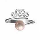 heart crown jewelry pearl moti ring 925 sterling silver princess adjustable ring diamond cz jewelry for kid