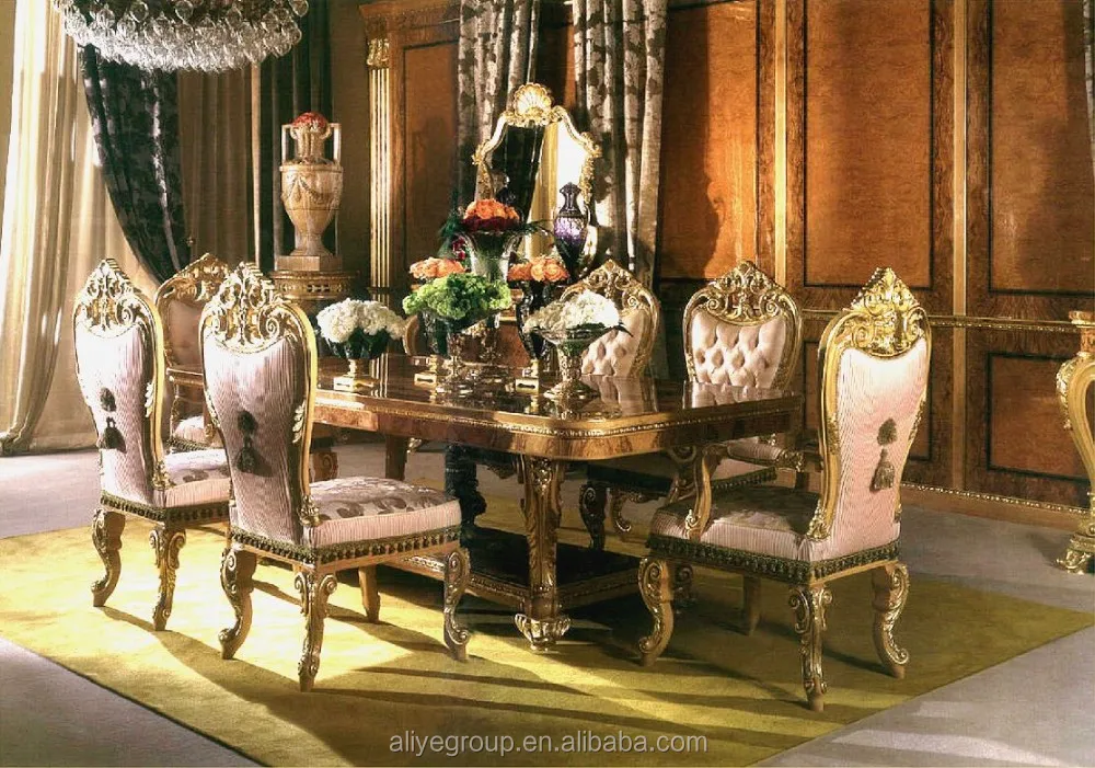 <strong>antique</strong> wood carved suite furniture dining room table set luxury