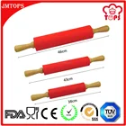 Bakeware Accessories Pastry Tools Silicone Rolling Pin with Wooden Handle; Silicone Wooden Rolling Pin