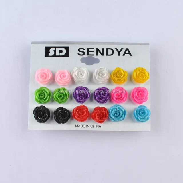 christmas gifts glitter resin rose flower stud earrings