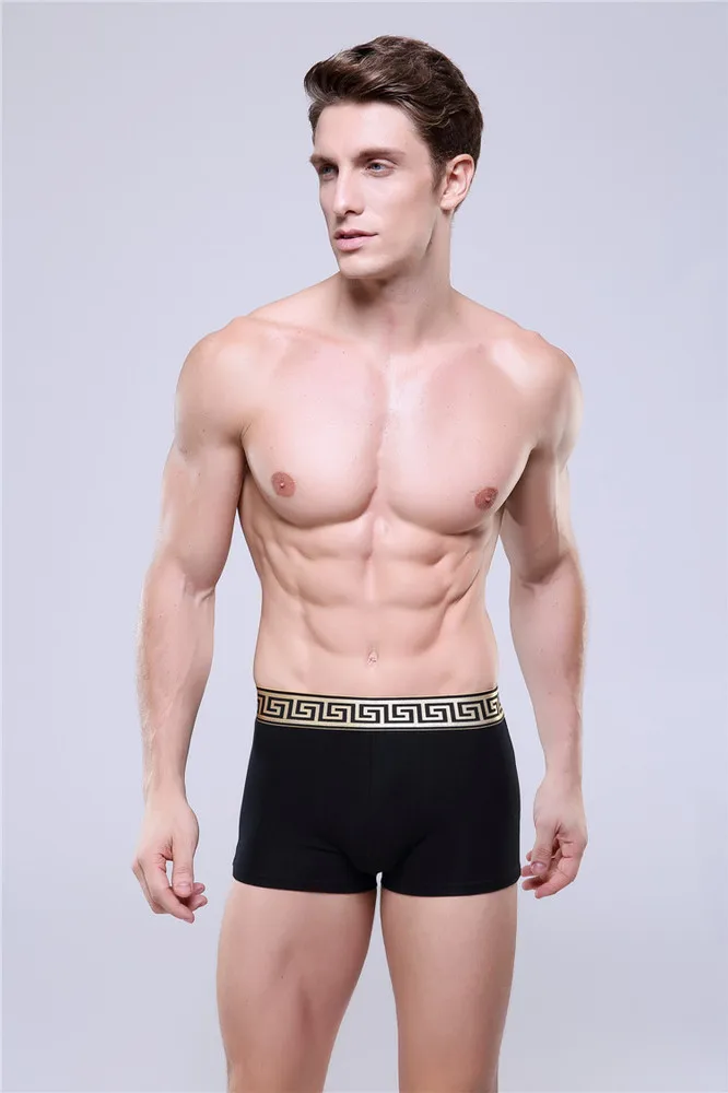 Custom New fashion sey men underwear boers shorts cotton brand design cuecas boer golden tight waistband men soild quality under