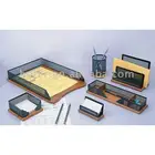 metal mesh and wood stationery set
