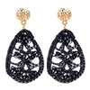 KM fashion jewellery bohemian style silk thread hand-woven leaves earrings filigree black lace dangle ethnic earrings for women