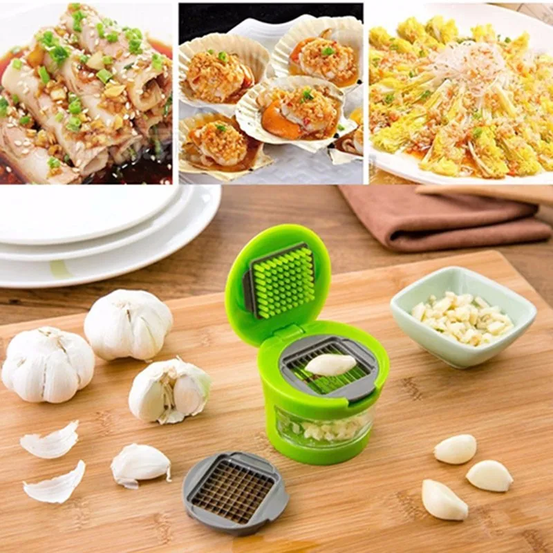 Garlic Chopper Plastic Stainless Steel Mini Garlic Press Chopper Cutter Garlic Grinding Mashing Machine Kitchen Hand Tool KC1403