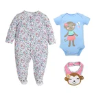 Long sleeve footed baby clothes romper newborn baby clothes 2019 cotton with bib