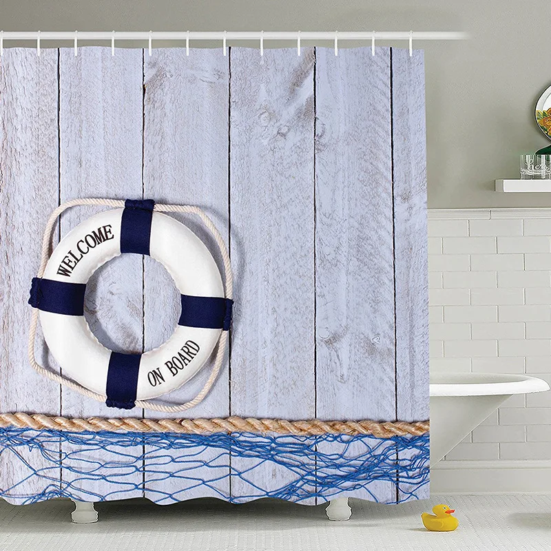 Mediterranean style polyester waterproof digital printing shower curtain
