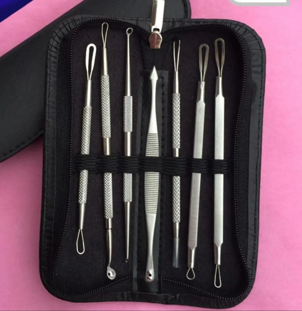 7 Pieces Blackhead Remover Pimple Acne Extractor Kit - Professional Facial Blemish Treatment Tools For Nose Face Skin Whiteheads