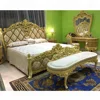 Royal Baroque solid wood furniture kind bedroom set with fabric headboad