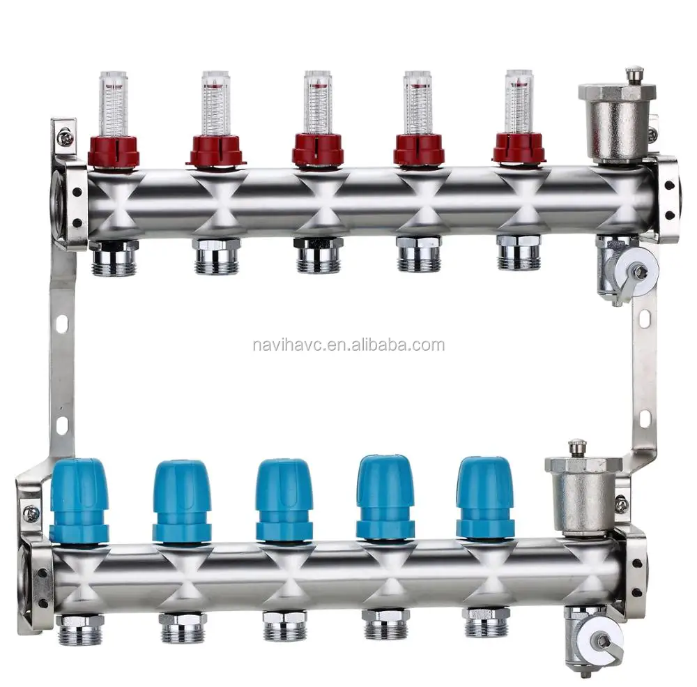 5 Branch Stainless Steel Water Manifold With Flow Meter,Heating