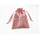 factory custom drawstring Rose gold satin jewellery pouch with logo printing