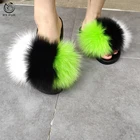 2019 Latest design OEM US size colorful real fuzzy fur slides women fox fur slippers
