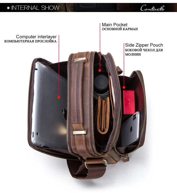 Contact's Crazy Horse Leather Messenger Bag for 9.7 inch tablet