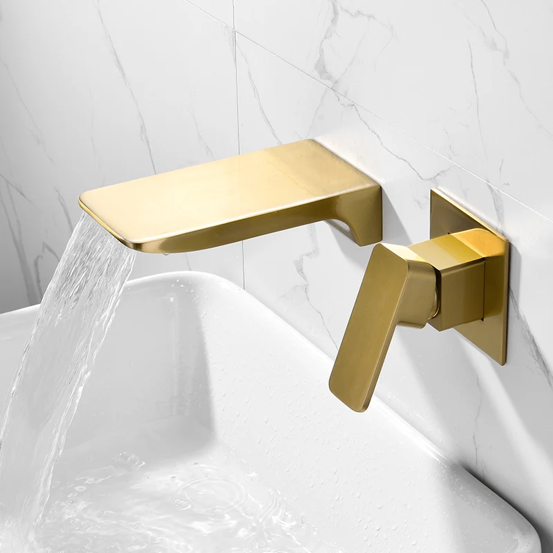 Brushed gold Bathtub Shower Faucet Brass Material Waterfall Bathtub Tap Mixer Set