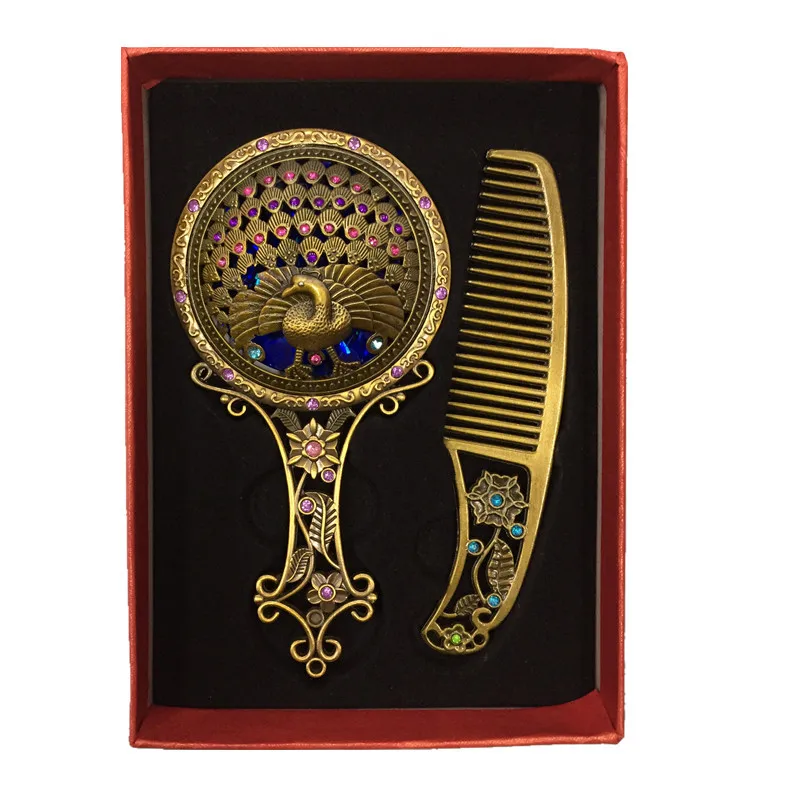 Bronze handle cosmetic Comb Mirror Set.jpg