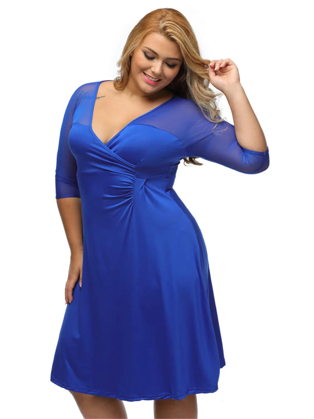 Fashion Mesh Dress Women Plus Size XL-XXXL Half Sleeve Work Wear Sugar and Spice Dress cozy vestidos Spring dress big sizes (7)