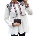 New Spring Chemise Women Cotton Linen Shirts Tops Long Sleeve Stand Collar Embroidery White Blouse Plus Size Size Smock STb-0926