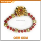 Filigree Vintage Real Nature Walnut Leaf 24k gold flower bracelet with diamonds