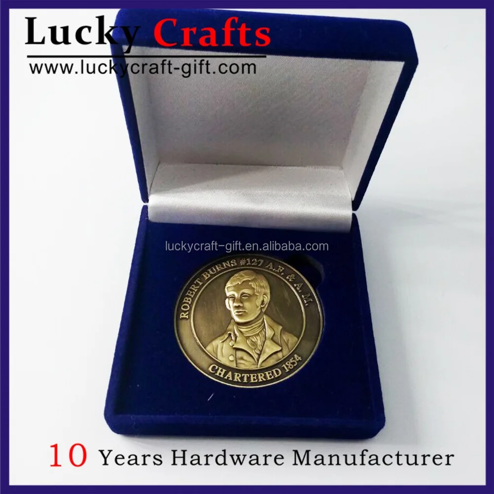 promotional gifts promotion custom brass medal with velvet boxes