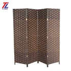 5.9 ft Tall Woven Fiber Brown 4-Panel Folding Room Divider Screen