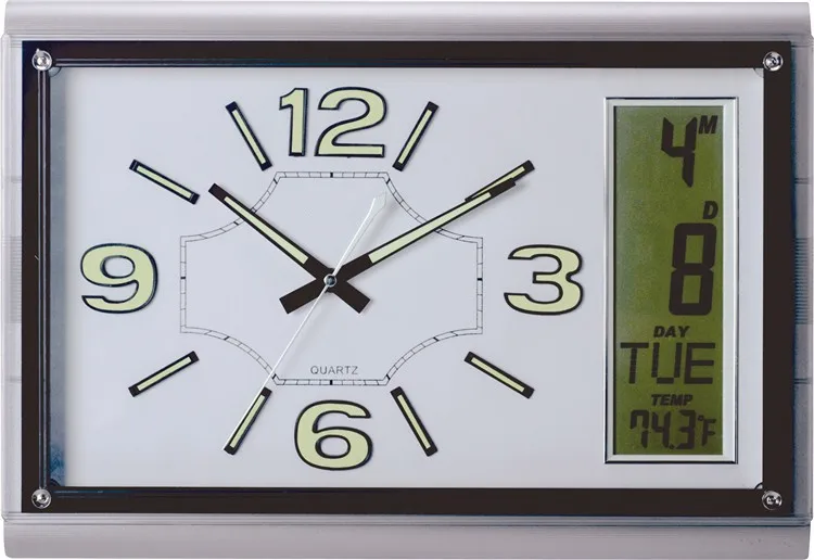 analog wall clock with digital lcd calendar plastic wall clock, View