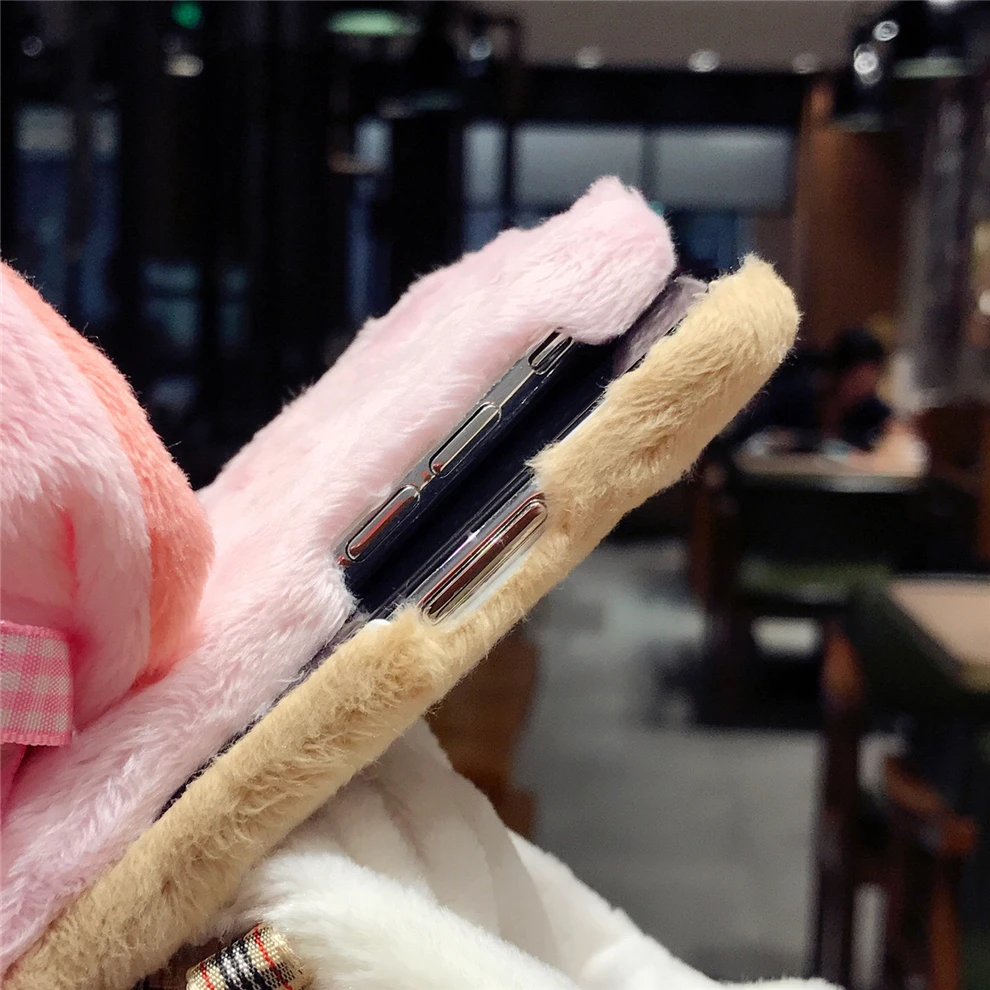 YEMIAO Pig Dog Hat Fur Case For iPhone X 6 6S 7 8 Plus Girl Style Winter Warm Cute Cover For iPhone X 10 6 6S 7 8 Plus Accessory (7)