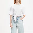 Fashion High Street Tunic Bandage Wrinkle Slim Crew Neck Short Sleeve Ladies Screen Printing 100% Cotton Women T Shirt