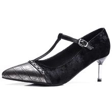 Girls High Heels Shoes 2017 Pointed Toe Side Buckle Leather Uppers Female Fashion Dress Shoes