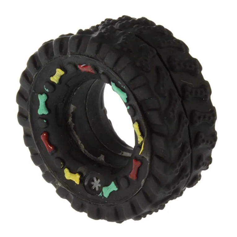Free shipping Animal Sounds Tire Shape Pet Dog Toy Puppy Cat Chews Squeaky Rubber Toys Squeaking 8*4cm tire pet toys