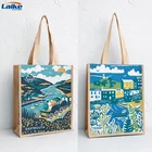 Shoulder strap jute carry bags logo print jute shopping bag promotional hessian beach burlap tote jute bag
