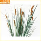 27.5" fake cattail bush x3 w/onion grass brown silk decor