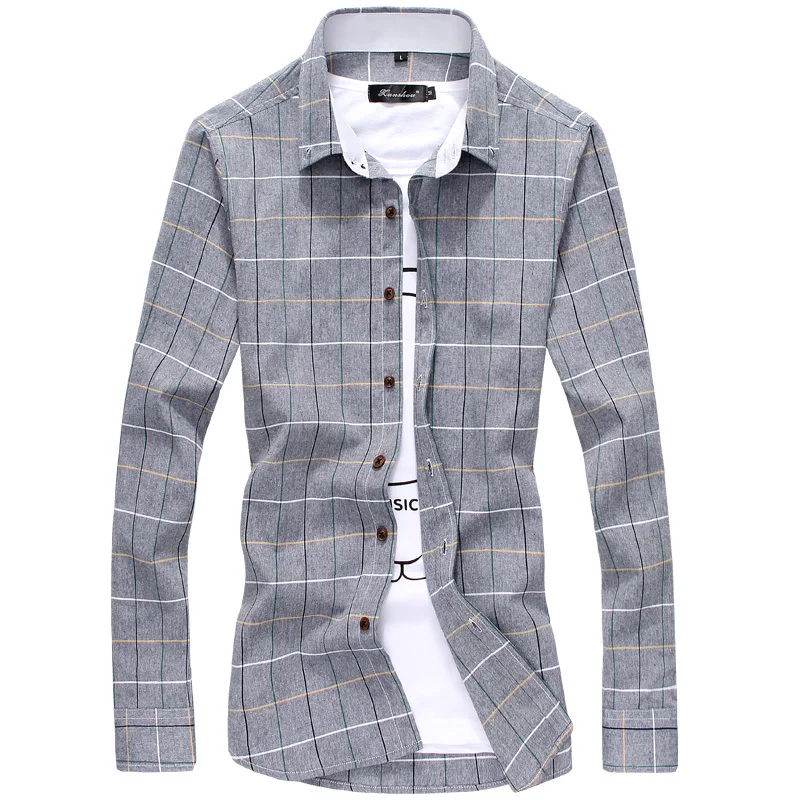 S-5XL 2015 New men cotton fine grid casual business long sleeve shirts / Men's fashion big yards grid casual shirts Male shirts