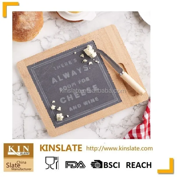 new design bamboo slate serving tray cheese board with knife