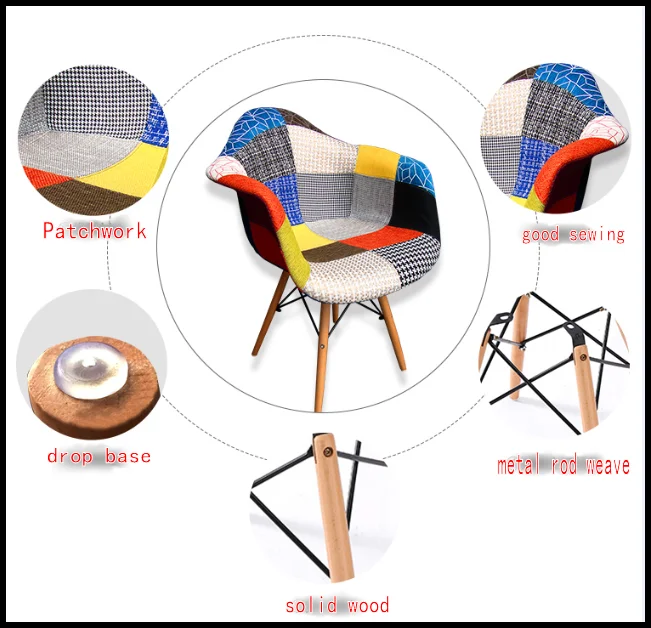 fashion style patchwork relax chair with wooden leg pyramid