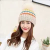 Women High Quality Winter Thicken Warm Knit Beanie Cap Turn up Stripe Hat with Pompom
