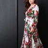 Women's Long Sleeve Dresses Pleated Chiffon Floral Print Maxi Long Dress with Sashes Deep V-Neck 2019 Spring Vintage Plus Size