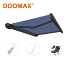 Outdoor Motorized Patio Blue Fabric Sunshade Awning
