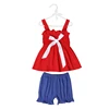 custom design baby clothes white lace red top blue short ruffle baby clothing sets