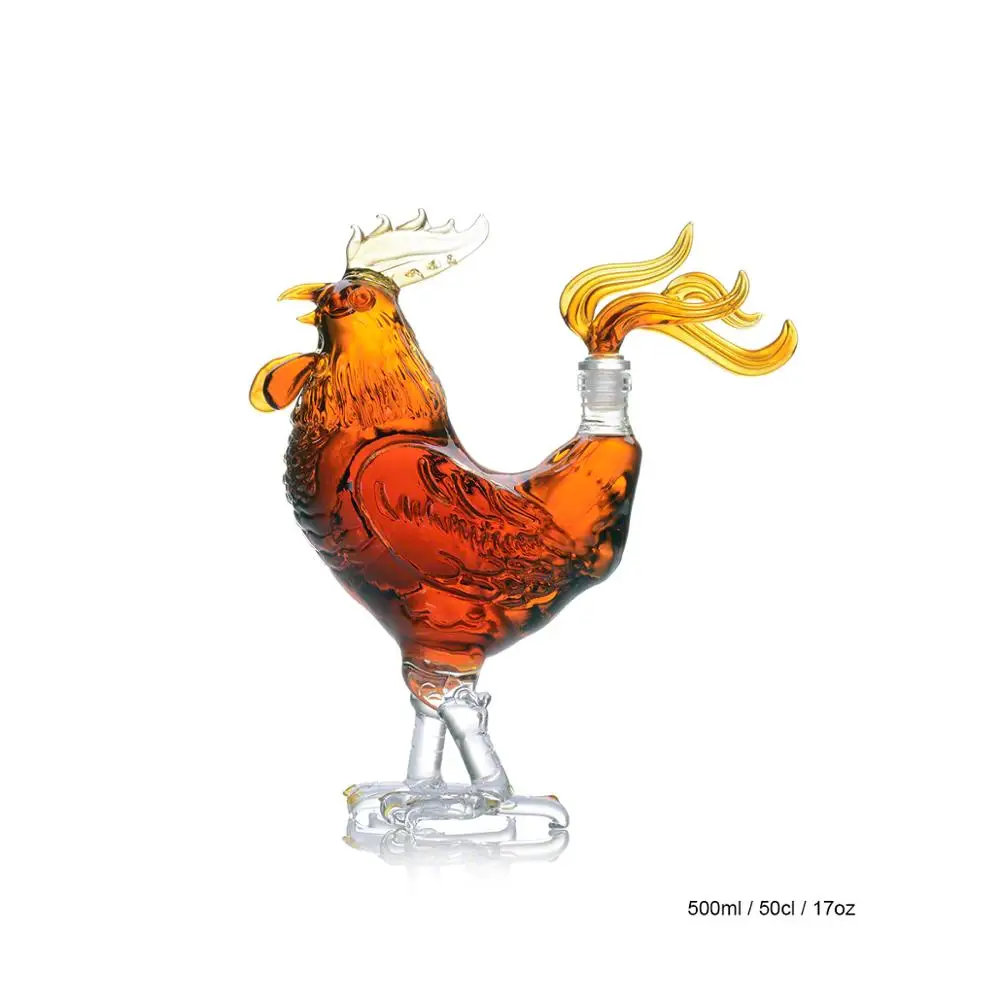 Rooster Shaped Alcohol Glass Bottles Handmade From Borosilicate Glass
