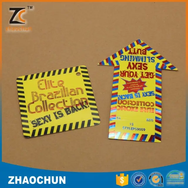 yellow color custom jeans printed paper hang tags for clothing