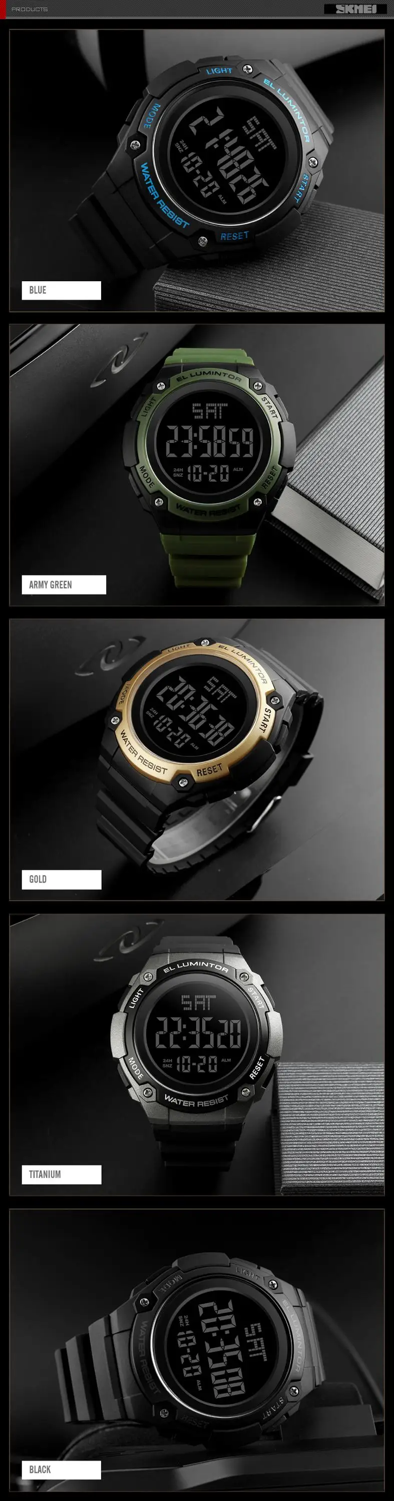 SKMEI 1346 Countdown Sports Watches Men 24 Hours LED Electronic Digital Watch Waterproof Quartz PU Band Wristwatch