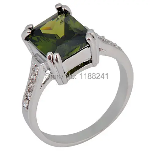 10ps/lot Size 7/8/9/10 Peridot Zircon Stone Ring Women Fashion Jewelry Rings 10KT White Gold Filled anelNEW Arrival RW0211