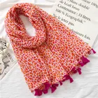 Beyoung new design cotton linen leopard printing tassel summer scarf